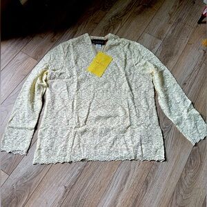 Dialogue Standing V-neck Lined Bodice Lace Top Sz L NWT IVORY A36225